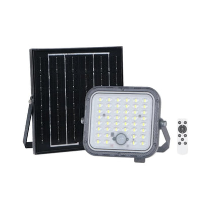 Proiector solar LED Hoff, 10 W, gri, cu senzor de miscare si telecomanda, IP65, dimensiuni 18x12x4cm, 20.000 ore autonomie, 10 ore de functionare continua