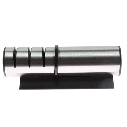 Dispozitiv pentru ascutit cutite, prelungeste durata de folosire, 3 sloturi: brut, mediu si fin, repetitie de 3-5 ori, 18.1 x 6.8 x 4.8 cm, 0.21 kg, inox si ceramica, argintiu, pentru orice bucatarie