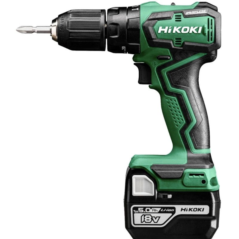 Masina de gaurit si insurubat, cu percutie, cu 2 acumulatori inclusi, profesional, 18 V, 5 Ah, Hikoki, 1700 rpm, mandrina rapida, motor fara perii, cu valiza, 1.4 kg, 2 trepte turatie, 2 cuplu
