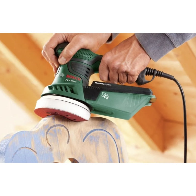 Slefuitor cu excentric, Bosch, 270 W, suprafete plate / curbate, din lemn, vopsite, lacuite si lustruite, precum si pentru gips, hartie abraziva, valiza din plastic, 24000 vibratii/ min, 230V