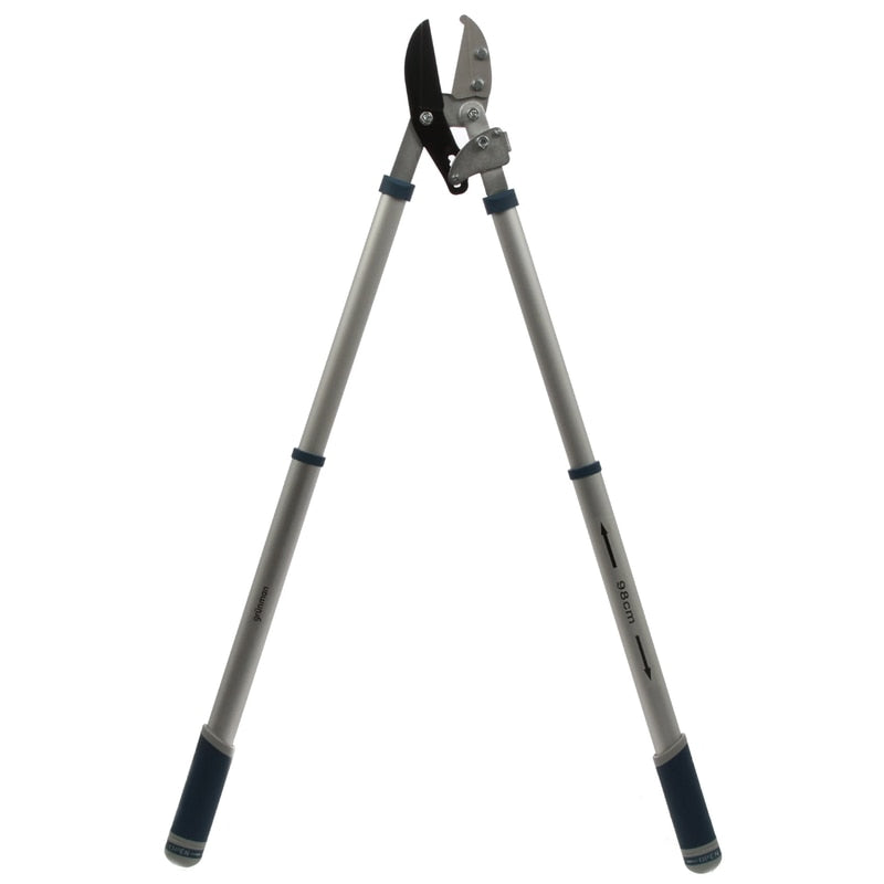 Foarfeca telescopica pentru crengi pomi, de gradina, universala, Grunman, lama otel, 67 x 28.5 x 2.5 cm, 1.5 kg, grosime crengi maxima 3.5 cm, maner aluminiu, cu coada