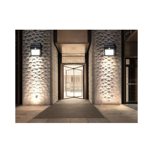 Lampa solara cu LED Hoff, 2.5 W, 160 lm, lumina rece, cu senzor de miscare PIR, 2 moduri de iluminare, negru, IP65, exterior, modern, 20.000 ore autonomie