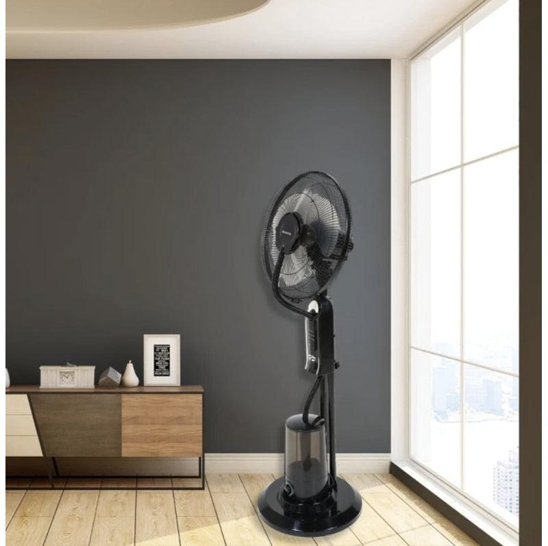 Ventilator cu umidificator Paxton, 75 W, 3 viteze, diametru 43 cm, rezervor apa 3.2 litri, oscilatie, timer, ultrasunete, negru, telecomanda, cu pulverizare apa, 125 cm inaltime, 1.65 m cablu, 7 kg