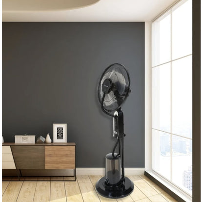 Ventilator cu umidificator Paxton, 75 W, 3 viteze, diametru 43 cm, rezervor apa 3.2 litri, oscilatie, timer, ultrasunete, negru, telecomanda, cu pulverizare apa, 125 cm inaltime, 1.65 m cablu, 7 kg