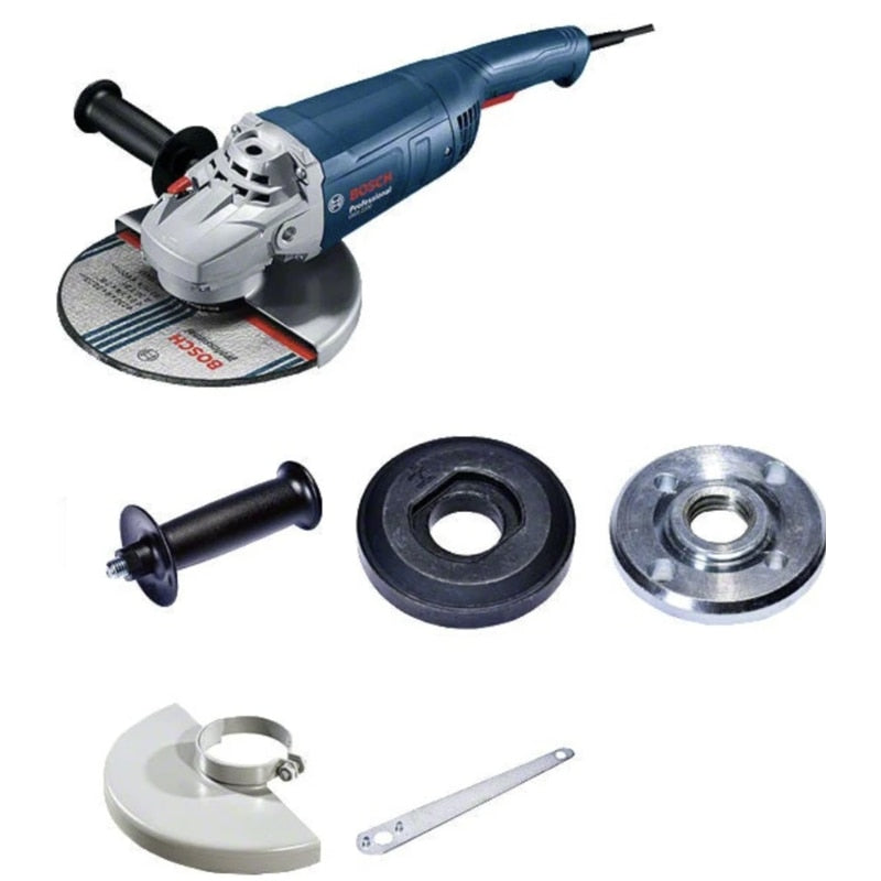Polizor unghiular Bosch Professional, 2200 W, 6500 rpm, disc diametru 230 mm, aparatoare, capac de protectie, cheie splinturi, flansa de prindere, 5.4 kg, 220V, M14, 104dB, lucrari profesionale