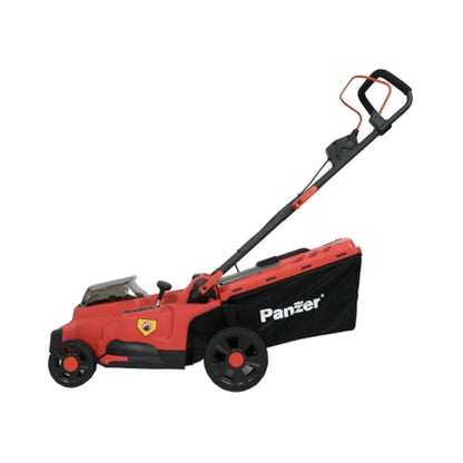 Masina de tuns iarba, Panzer, fara acumulator, motor fara perii, latime taiere 37 cm, 18 V + 18 V,  turatie 3300 rpm, 6 pozitii inaltime, sac colector 35 litri, inaltime reglabila 2.5 - 7.5 cm