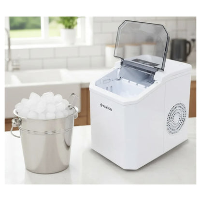Aparat de facut gheata, Paxton, 100 W, capacitate 1.3 l, capacitate productie cuburi 10.5 kg/24 h, 9 cuburi in 6 min, selectare dimensiune cuburi, indicator lipsa apa, functie de autocuratare, alb