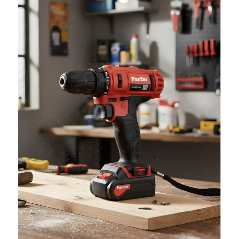 Masina de gaurit si insurubat, 2 acumulatori, 12V, 1.3Ah, Panzer, 1350rpm, mandrina rapida, cu valiza, 2 biti de insurubare, incarcator, Functionare stanga, dreapta, 27 Nm, deschidere mandarina 10 mm