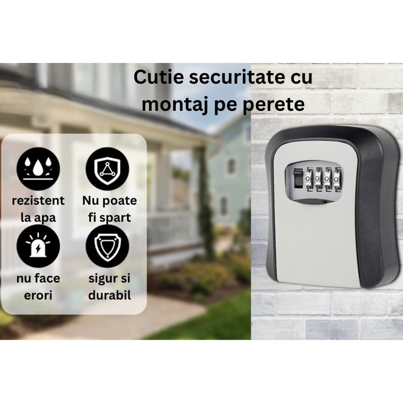 Cutie pentru Chei, NETERRA, montaj pe perete, Aliaj de Aluminiu, cu Cod Mecanic din 4 Cifre, spatiu generos, Impermeabila, IP 44, protectie exterior, 11, 5 × 9, 5 × 4 cm, Negru gri