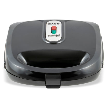 Sandwich-Maker Zass, putere 750W, placi grill teflonate detasabile, indicator LED, picioruse antialnuecare, culoare Negru