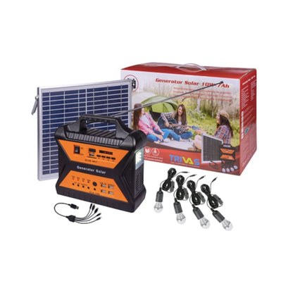 Sistem fotovoltaic 12V, 7Ah, 10W, 4 becuri LED de 3W, SD, UBS, functie Bluetooth, radio FM si AM, 4 porturi de USB