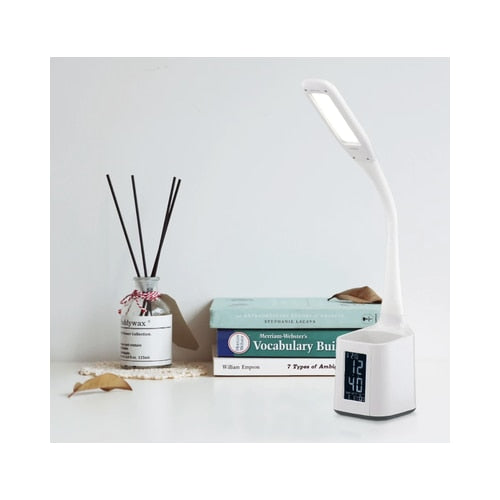 Veioza LED Hoff Box cu display, 4.5 W, 450 lm, lumina neutra, dimabil, afisare temperatura, ceas, data, alarma, alb, modern