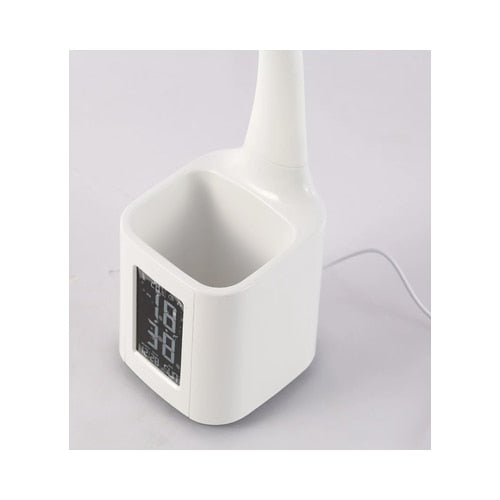 Veioza LED Hoff Box cu display, 4.5 W, 450 lm, lumina neutra, dimabil, afisare temperatura, ceas, data, alarma, alb, modern