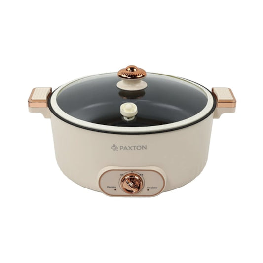 Multicooker, oala electrica Paxton, 1600 W, 7 litri, 2 trepte de putere, incalzire circulara, gatire sub micro-presiune, digital, capac detasabil, bej