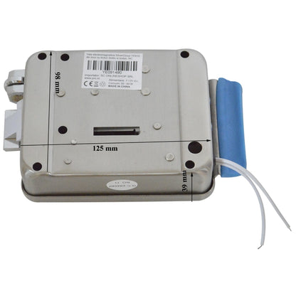 Yala electromagnetica SilverCloud, butuc dublu, aplicat, alama si nichel satinat, 12V, dimensiuni 12.5x9.8x3.9cm