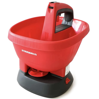 Dispozitiv imprastiere seminte si ingrasamant Strongman, distanta imprastiere 2 m, ideal suprafete pana la 1000 mp, plastic, rosu, electric, capacitate 2.7 L, 4 baterii AA, lungime 27 cm