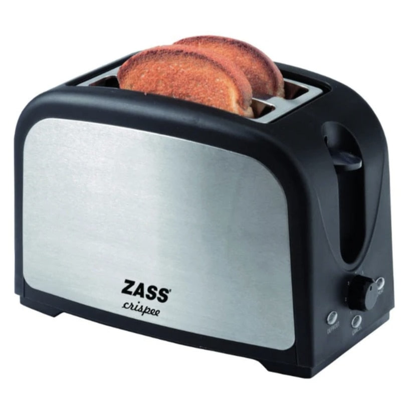 Prajitor de paine Zass, 750 W, 2 felii, functie decongelare, functie reincalzire, 7 trepte putere, negru + argintiu, 27 x 15 x 18 cm, 230 V, cablu 0.8 m, ridicarea painii, rumenire variabila, 1.25 kg