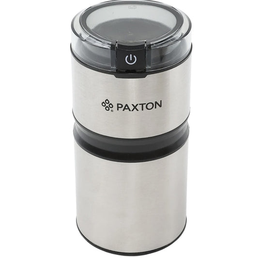 Rasnita cafea, Paxton, 150 W, 50 g, sistem depozitare cablu 0.8 metri, lame din inox, argintiu, 9.1 x 9.1 x 18.3 cm, 0.7 kg, 230V, 68 dB, clasa protectie 2, buton ON OFF