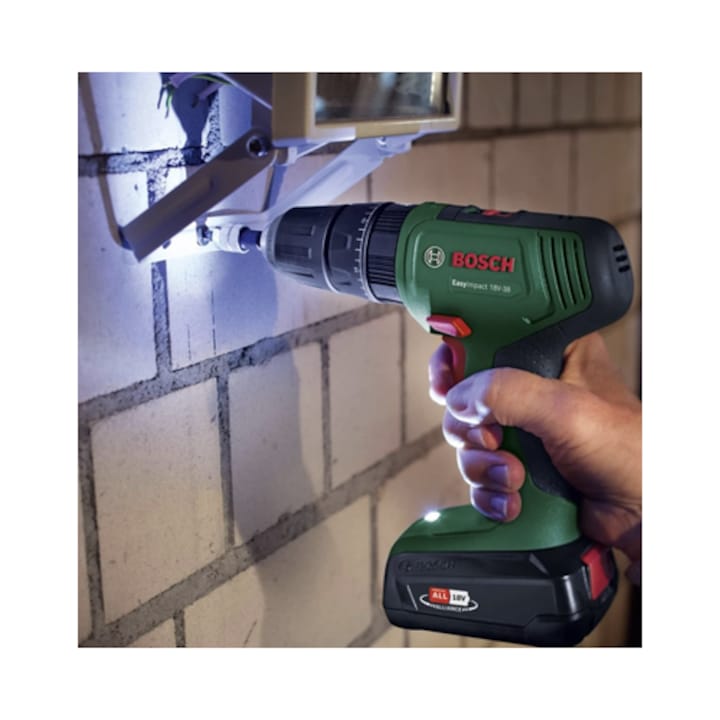 Masina de gaurit si insurubat, cu percutie, cu 1 acumulator, 18 V, 2.5 Ah, Bosch EasyImpact, 1630 rpm, mandrina rapida, cu valiza