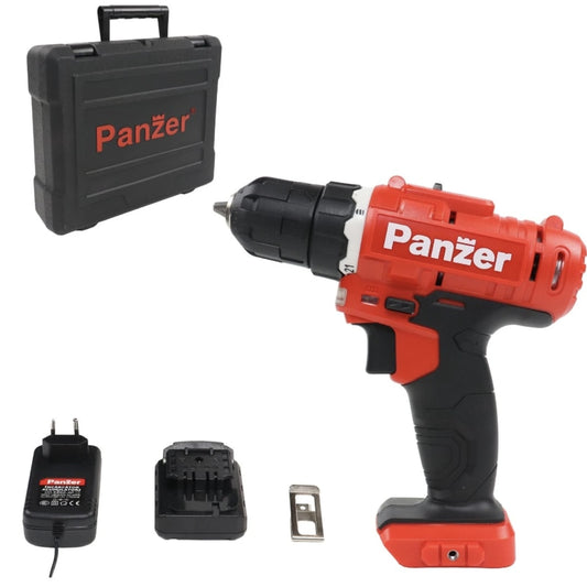 Masina de gaurit si insurubat, cu 1 acumulator inclus, 12 V, 1.5 Ah, Panzer, 1500 rpm, mandrina rapida, cu valiza, 2 trepte viteza