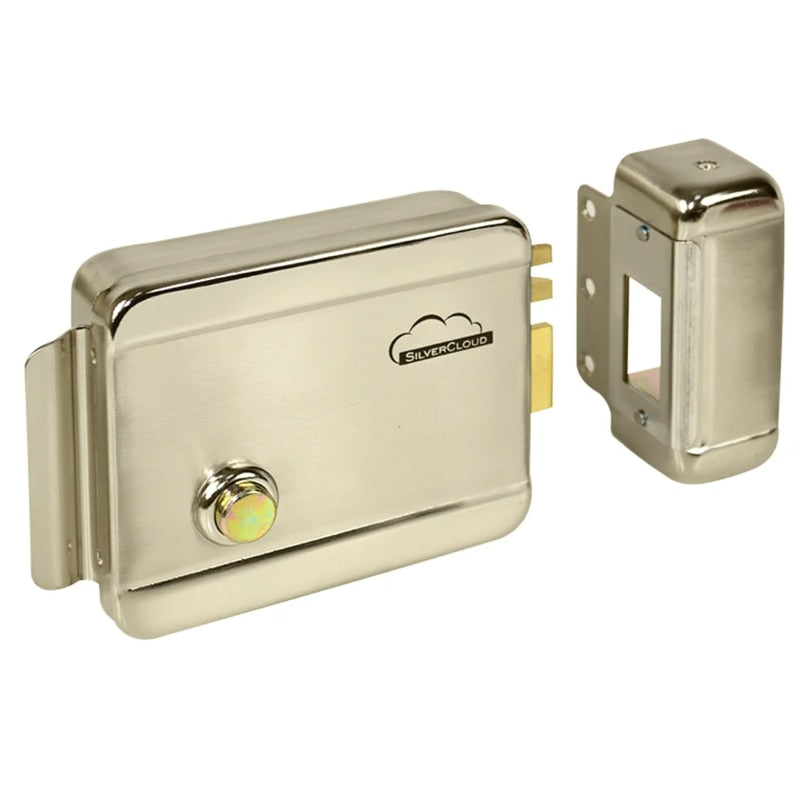 Yala electromagnetica SilverCloud, deschidere stanga, alama si nichel satinat, 12V, 125.5x101x39mm, set cu 3 chei