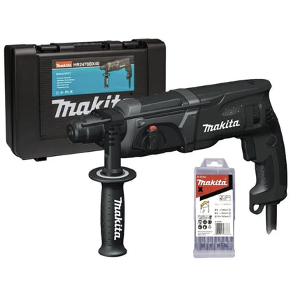 Ciocan rotopercutor Makita HR, 780 W, cu cablu, 1100 rpm, gaurire in beton, caramida, piatra naturala, SDS-plus, cu valiza, 5 burghie, maner lateral