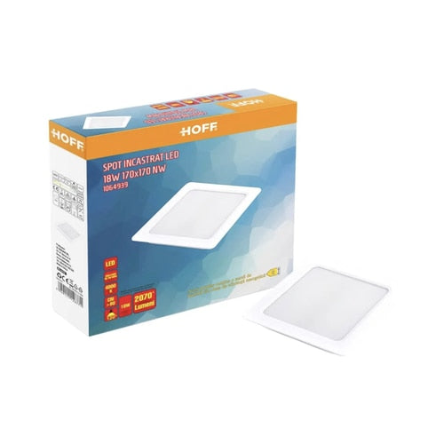 Spot LED incastrat Hoff, 18 W, 2070 lm, patrat, lumina neutra, 4000K, alb, latura de 17 cm, 20.000 ore durata viata medie, 220V