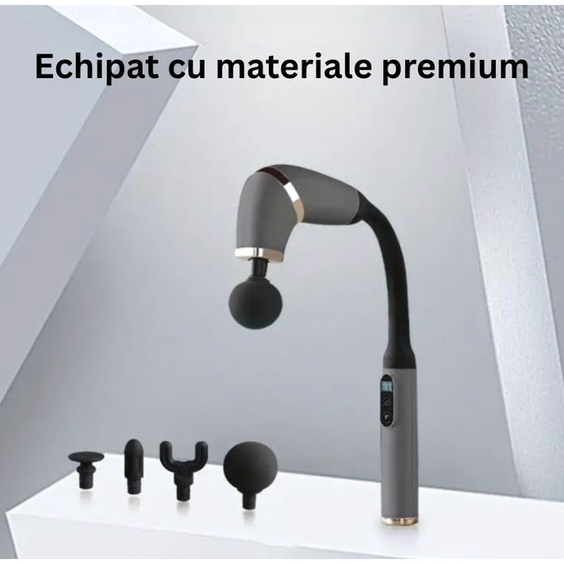 Pistolul electric de masaj muscular cu percutie este, modern, relaxare musculare, recuperarii efort fizic, 4 in 1 capete interschimbabile, masaj profund spate gat, umeri, brate si picioare, NETERRA