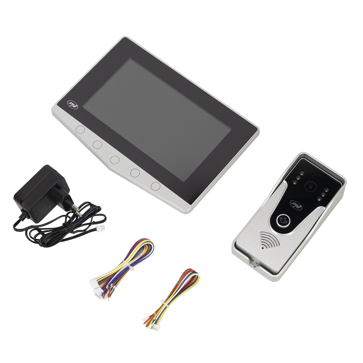 Interfon video PNI DF780 cu 1 monitor, ecran 7 inch 1080p, slot card, IP65, comanda 2 porti, inregistrare miscare eveniment, conexiune maxim 4 monitoare, 2 unitati externe si 2 camere CCTV