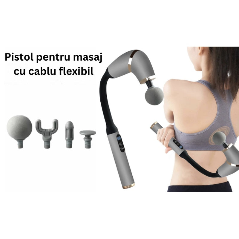 Pistolul electric de masaj muscular cu percutie este, modern, relaxare musculare, recuperarii efort fizic, 4 in 1 capete interschimbabile, masaj profund spate gat, umeri, brate si picioare, NETERRA