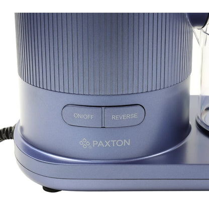 Storcator de fructe si legume, Paxton, 150 W, 1 viteza, recipient pulpa 0.5 litri, recipient suc 0.5 litri, functie Reverse, mov, 32.5 x 29 x 29 cm, 3.8 kg, 230V