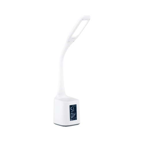 Veioza LED Hoff Box cu display, 4.5 W, 450 lm, lumina neutra, dimabil, afisare temperatura, ceas, data, alarma, alb, modern