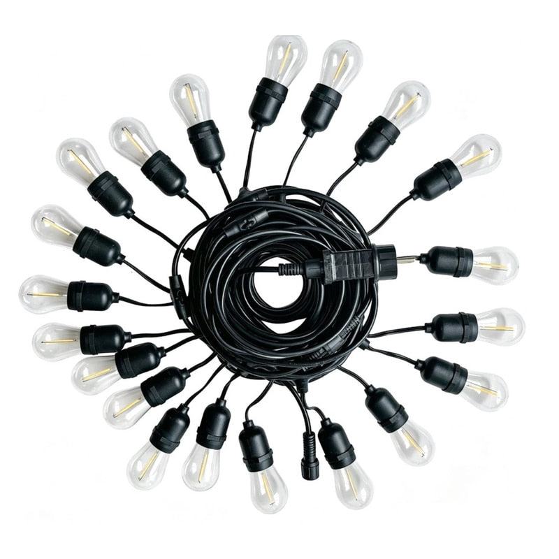 Ghirlanda luminoasa Hoff, interior, exterior, 20 x LED E27, lumina calda, 2700 K, 15 m, IP 65, durata viata 10000 h, 500 lm, 8 moduri de lumina, plug play, adaptor priza, 230 V, cauciuc + plastic