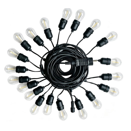 Ghirlanda luminoasa Hoff, interior, exterior, 20 x LED E27, lumina calda, 2700 K, 15 m, IP 65, durata viata 10000 h, 500 lm, 8 moduri de lumina, plug play, adaptor priza, 230 V, cauciuc + plastic