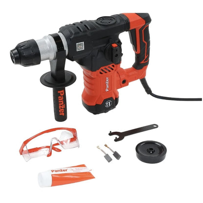 Ciocan rotopercutor Panzer, 1500 W, cu cablu, 920 rpm, SDS-plus, cu ochelari de protectie, 3.3 J, 230V, pentru otel, beton, lemn, 4250 percutii bpm, gaurire cu / fara percutie, daltuire, protectie II