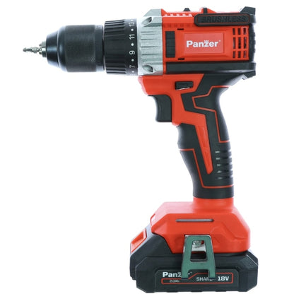Masina de gaurit si insurubat, cu 1 acumulator, 18 V, 2 Ah, Panzer, 1600 rpm, mandrina rapida, motor fara perii, cu valiza, 13 mm mandarina, 1 incarcator, 1 valiza transport, usor de depozitat, carat