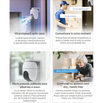 Camera de supraveghere smart / inteligenta EZVIZ, 4K / Ultra HD, 8MP, Pan / Tilt, vizibilitate pe timp de noapte color, audio bidirectional, detectare forma umana, microfon, difuzor, alb, exterior