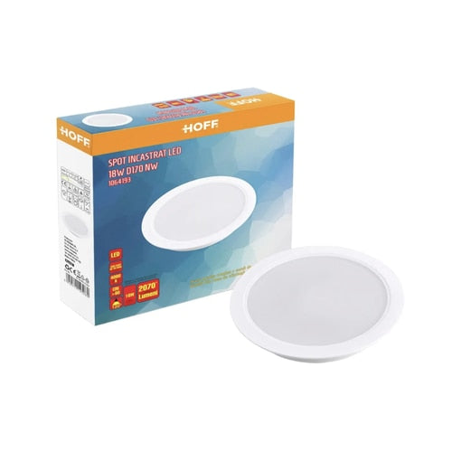 Spot LED incastrat Hoff, 18 W, 1700 lm, lumina neutra, 4000K, alb, Diametru 17 cm, 20.000 ore dura viata medie, 220V