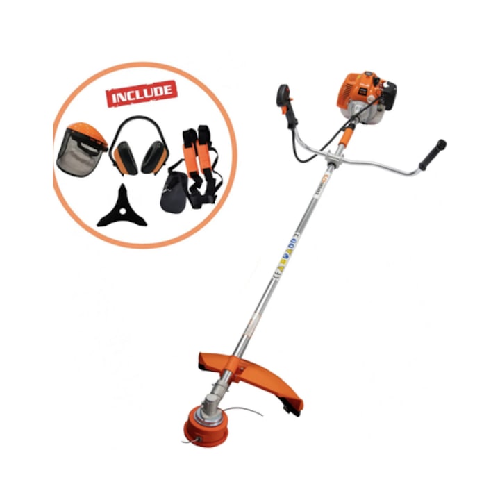 Motocoasa pe benzina, Ruris Expert, motor in 2 timpi, 1.4 kW, 1.9 CP si accesorii, 7 kg, termic, de umar, 42 cc, raport amestec 1:40, 92.8 dB, diametru taiere 20 cm