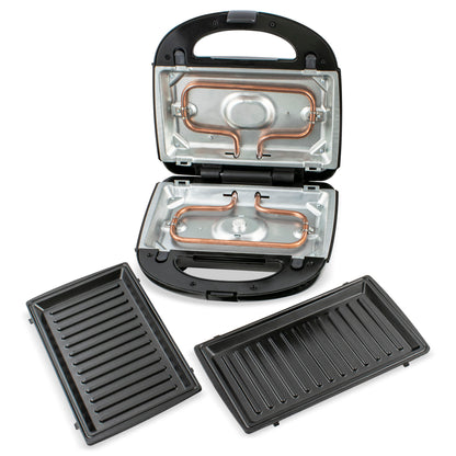 Sandwich-Maker Zass, putere 750W, placi grill teflonate detasabile, indicator LED, picioruse antialnuecare, culoare Negru