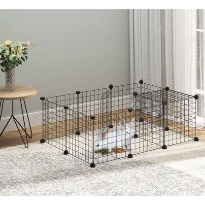 Tarc modular pentru animale mici si medii: iepuri, hamsteri, porcusori, pui, pisici, caini, 12 panouri 35 x 35 cm, constructie personalizata, interior, exterior, montaj rapid, metal, negru, NETERRA